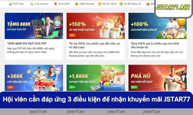 Hội viên cần đáp ứng 3 điều kiện để nhận khuyến mãi JSTAR77
